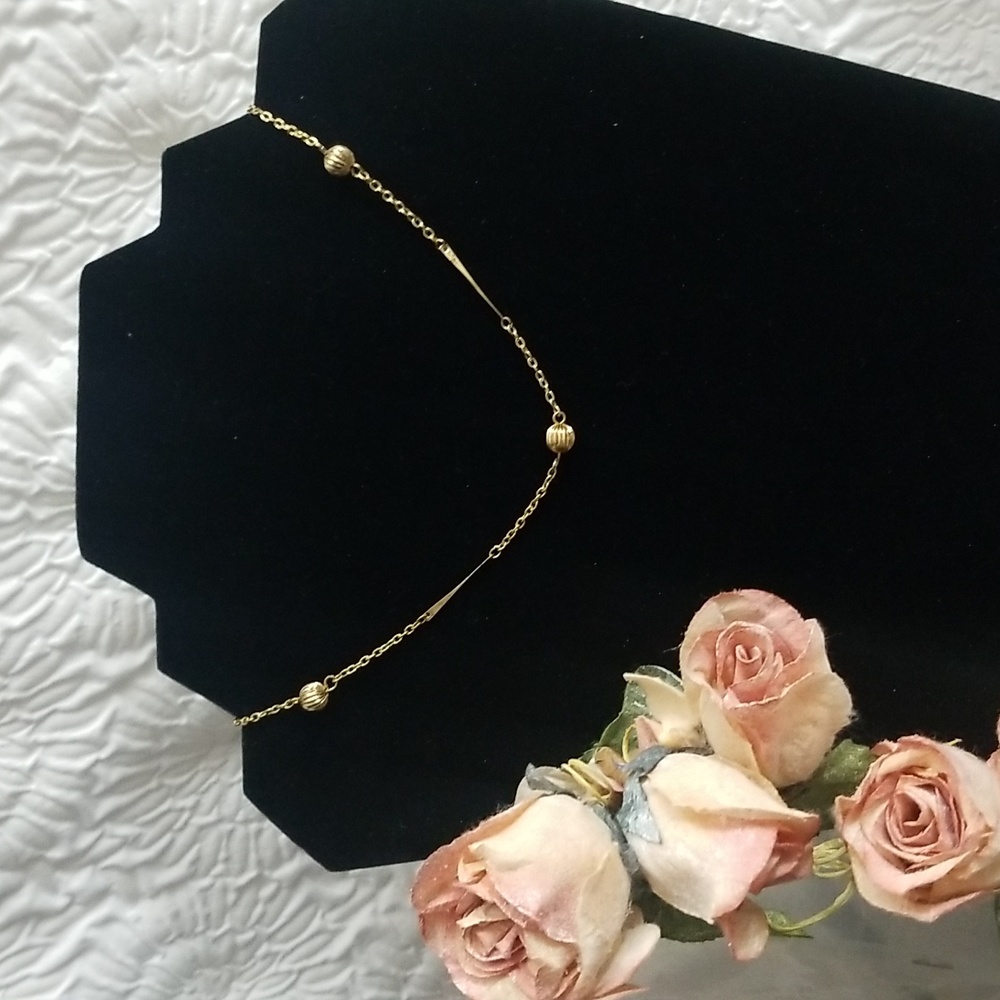 Vintage Deadstock 60s Goldtone Corrugated Ball & Bar Chain Choker Necklace 15.5"